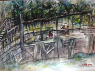 Lounging on the Bridge Watercolor, 13×18