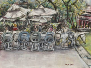 Outdoor Cafe – Gouache, 11×15