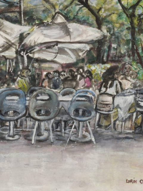 Outdoor Cafe – Gouache, 11×15