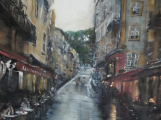 Rainy Afternoon in Nice, France – Watercolor, 22×28