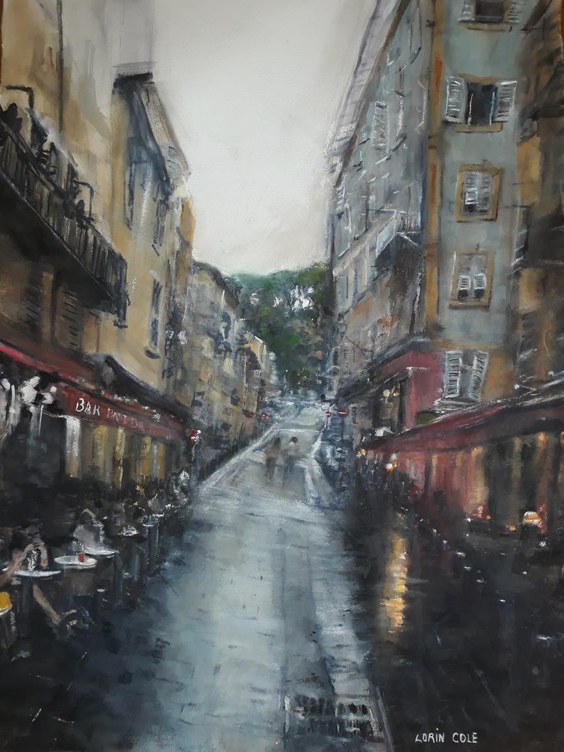 Rainy Afternoon in Nice, France – Watercolor, 22×28