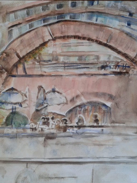 Under the Bridge – Watercolor, 14×20