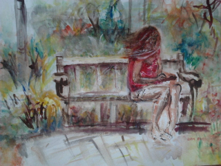 Wind in her Hair – Watercolor, 18×24